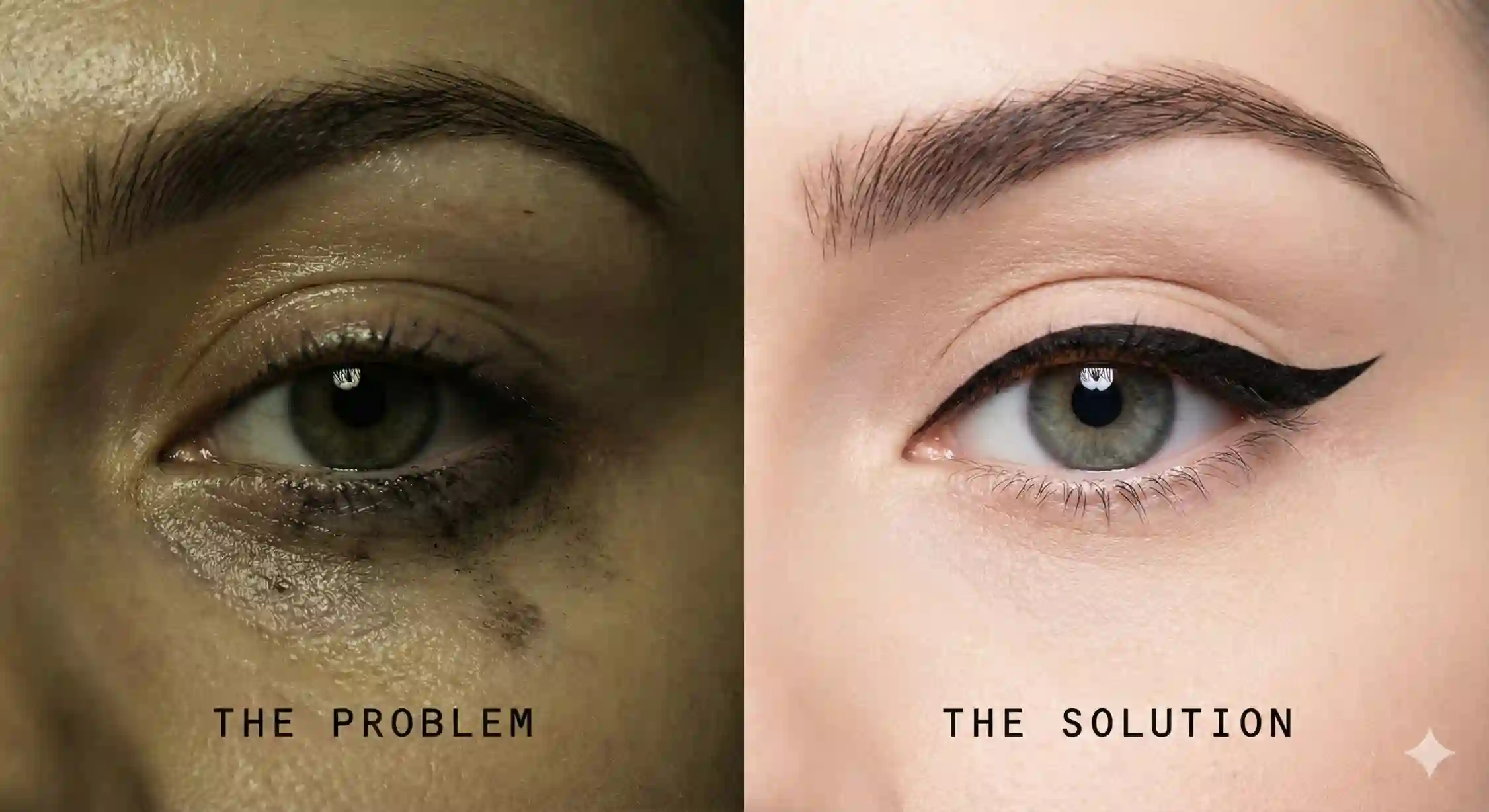 مقایسه مداد چشم معمولی با مداد چشم ضدآب و بدون ریزش روی پوست چرب.