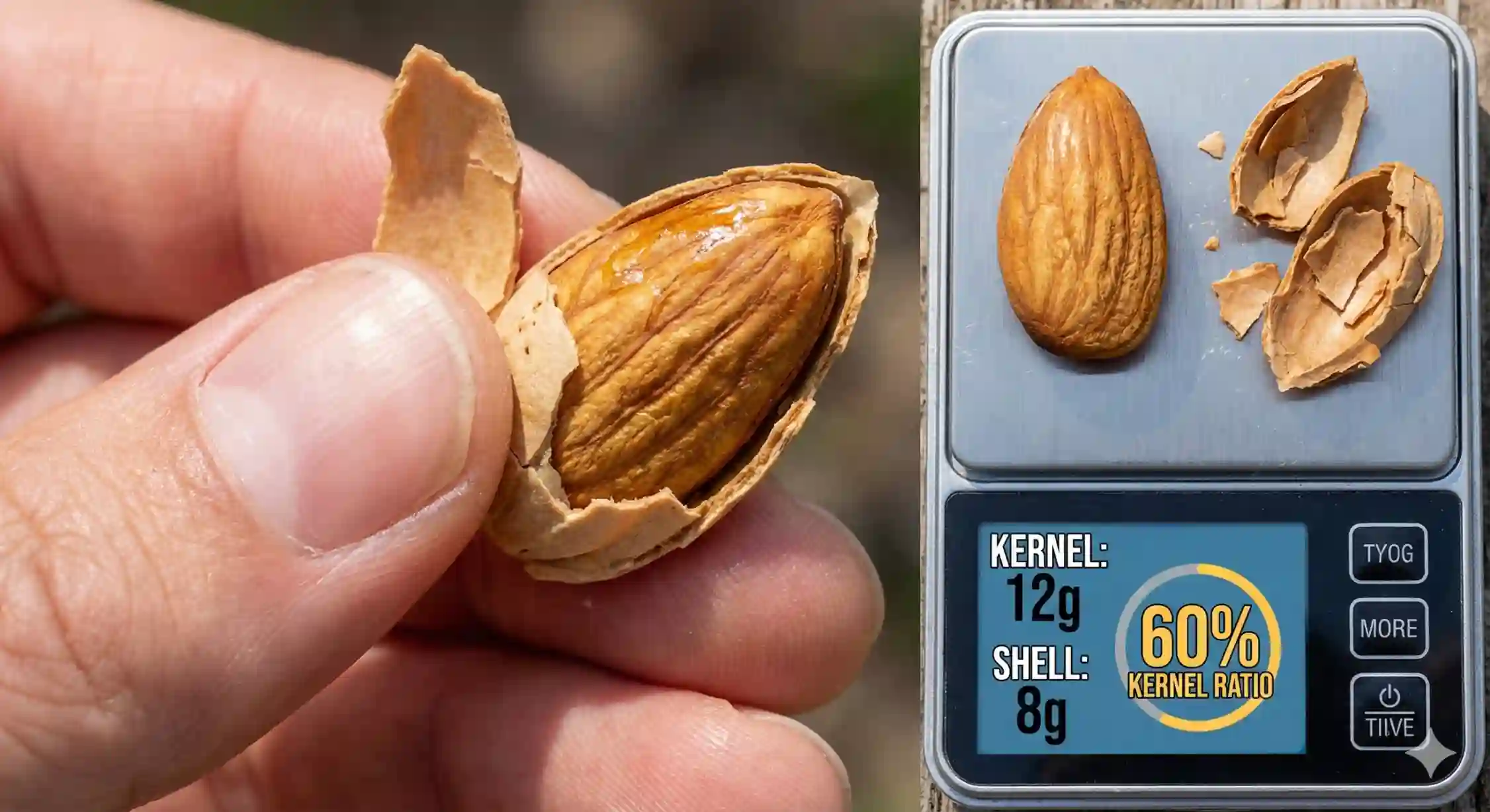 مغز بادام آذر با کیفیت بالا و پوست کاغذی که راحت شکسته می‌شود.